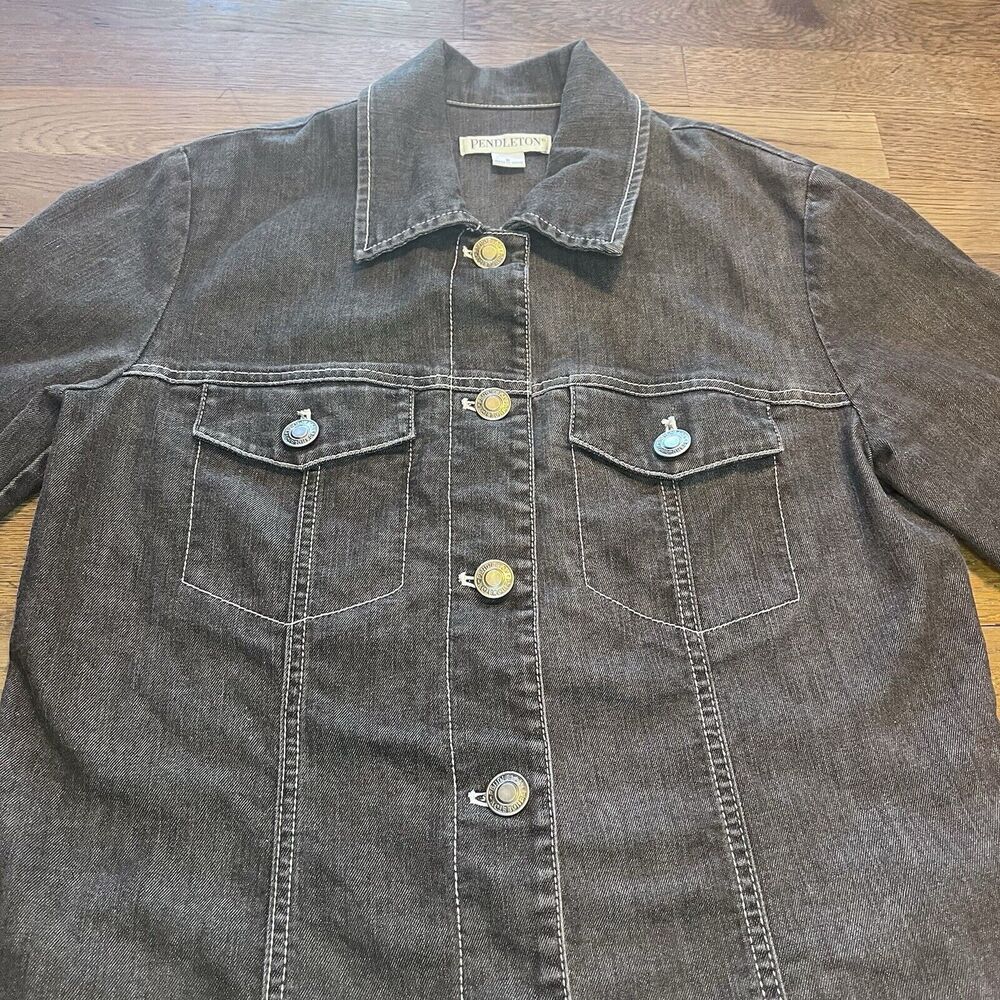 Pendleton Black Jean Jacket Button Denim Cotton B… - image 5